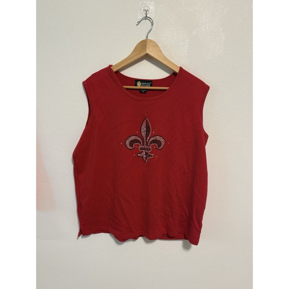 Christine Alexander Red Rhinestone Embellished Blouses Y2K Vintage Style Size XL - Picture 4 of 16